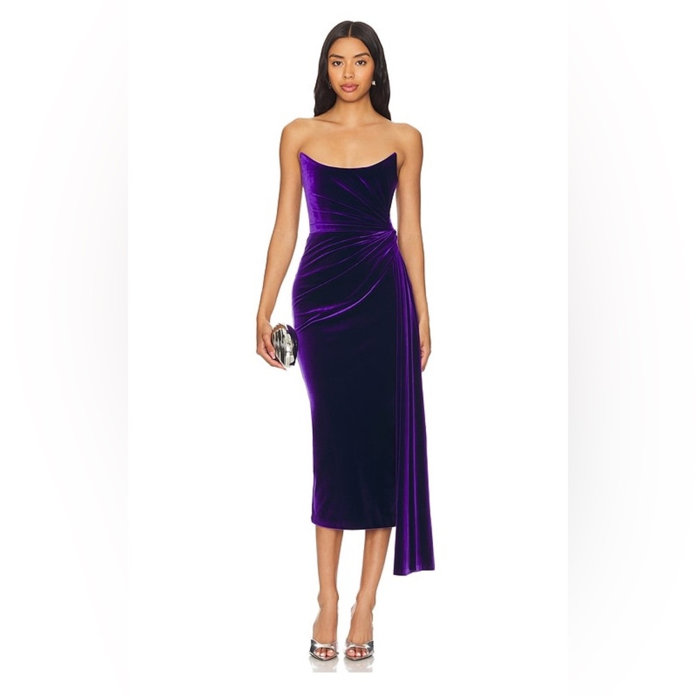 Alex Perry Strapless Twist Dress in Velvet Purple